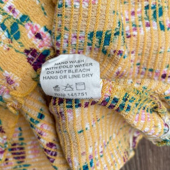 The Cove Floral Smocked Top‎ Off Shoulder Short Sleeve Yellow Large - Picture 4 of 7